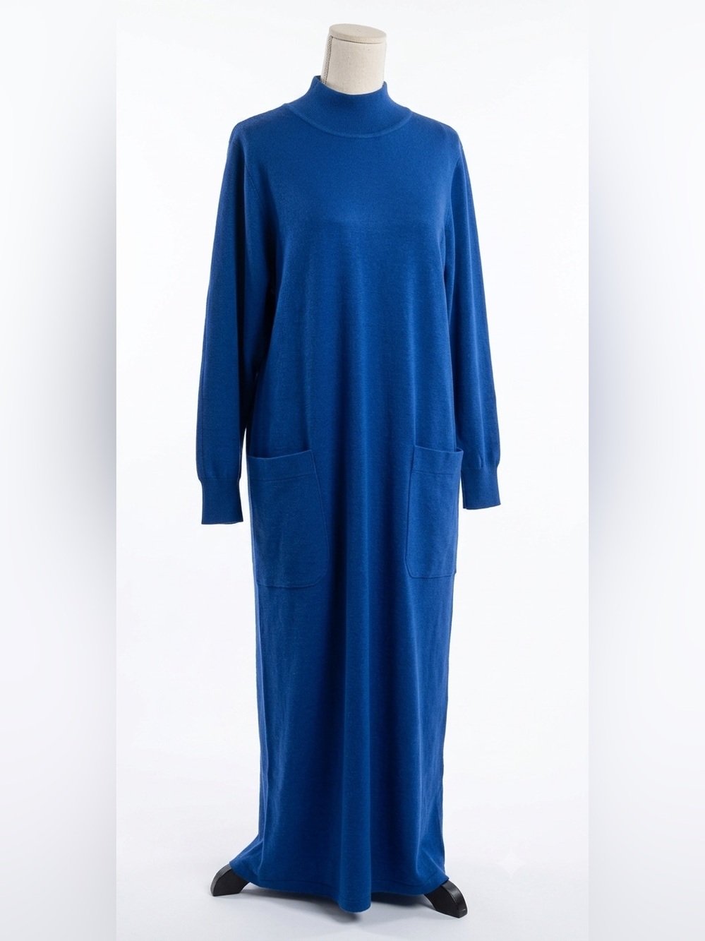 Vintage Merry Finn by Artella OY Royal Blue Knit Maxi Dress Finland Wool LARGE